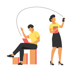 Businesswoman and businessman using mobile phone vector