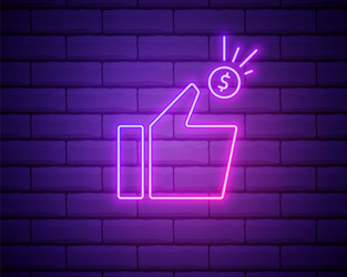 Hand with coin neon light line art iconflip vector