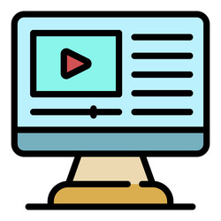 Playing videos on a computer icon color outline vector