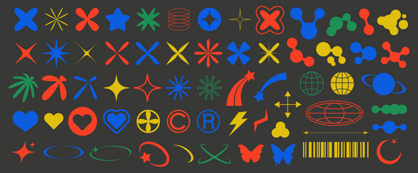 big set of geometric shapes for y2k-style design vector image