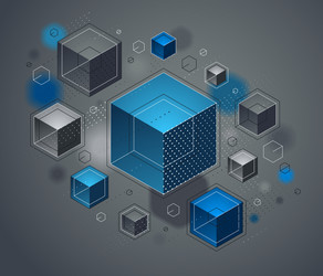 cubes cluster with lines and dots elements vector image