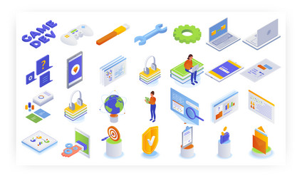 isometric mobile and computer gaming icon set vector image