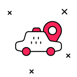 filled outline map pointer with taxi car icon vector image
