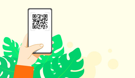qr code scanning template-hand holding mobile vector image