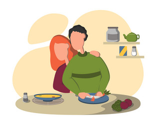 young loving couple cooking together on kitchen vector