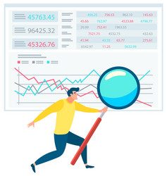 man standing near data chart with magnifying glass vector image