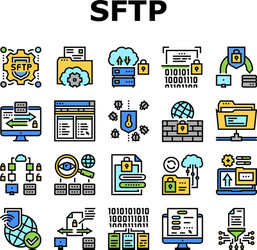 Ssh sftp file transfer protocol icons set vector