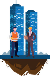 builder constructor with engineer and building vector image