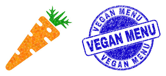 scratched vegan menu round seal and carrot vector image