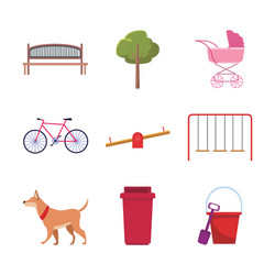 set park objects and dog flat design vector