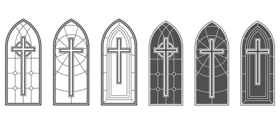gothic church window frames with medieval pattern vector image