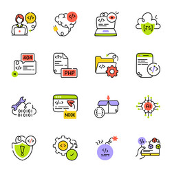 Modern web coding hand drawn icons vector