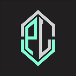 pl logo monogram with hexagon shape and outline vector image