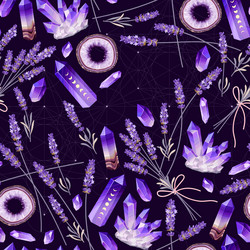 seamless pattern with lavender and geodes vector image