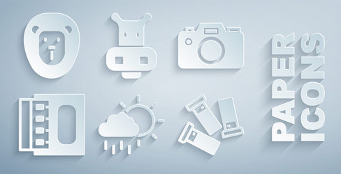 Set cloud with rain photo camera matchbox vector