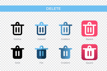 delete icon in different style icons vector image