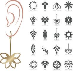 Earring shape template black shadow of earrings Vector Image