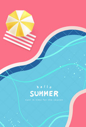 hello summer poster with top view of poo vector image