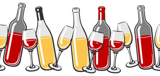 Seamless pattern with bottles and glasses of wine vector