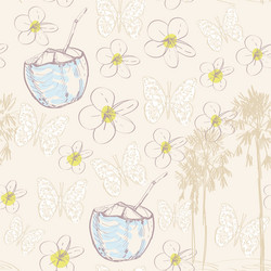 seamless pattern with coconut nut palm trees vector image