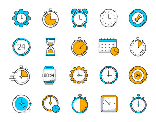 Timer clock calendar stopwatch outline icons vector