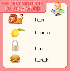write missing letter each word worksheet vector image