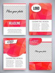 big set of red triangular design flyer template vector