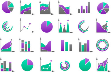Colored Chart Icons - Data Visualization Set vector image