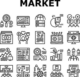 Market research and analysis icons set vector