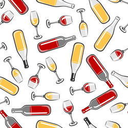 Seamless pattern with bottles and glasses of wine vector