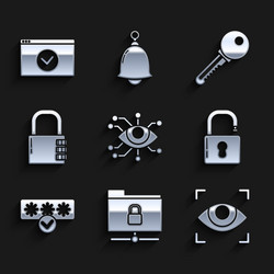 set eye scan ftp folder and lock open padlock vector image