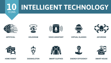 intelligent technology icon set artificial vector image