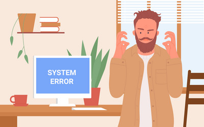 Office worker and broken computer angry vector