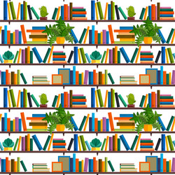 Flat line colorful seamless pattern of books vector