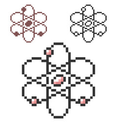 Pixel icon atom model in three variants fully vector