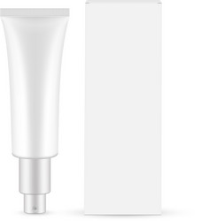 Cosmetic tube with pump and paper box vector