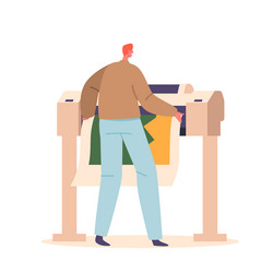 designer using widescreen offset printing machine vector image
