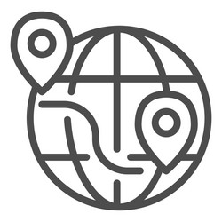 globe with location pins and route line icon vector image