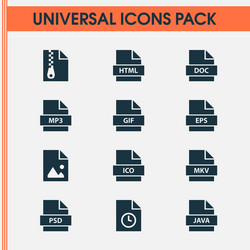 types icons set with file doc temporary vector image