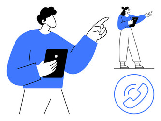 people using tablets and gesturing with a phone vector image