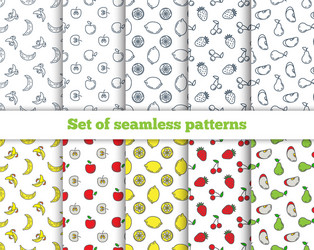 Set of seamless patterns line icons fruit vector