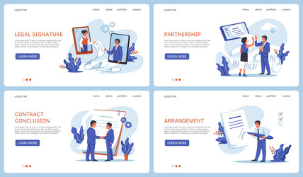 contract signature landing page documents signing vector image
