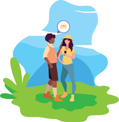man and woman using smartphone device vector image