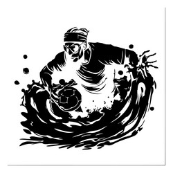 soccer player with ball on the wave in retro style vector image