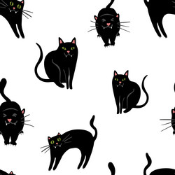 Halloween pattern with black cats on white vector