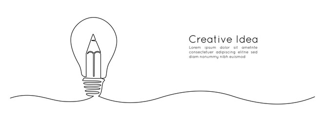 light bulb and pencil in one continuous line vector image