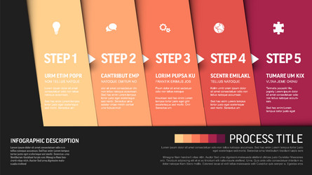 progress template with five red steps and icons vector