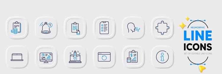 Puzzle checklist and reminder line icons for web vector