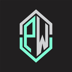 pw logo monogram with hexagon shape and outline vector image