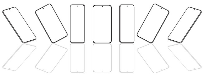 set seven 3d smartphone mockups in different vector image